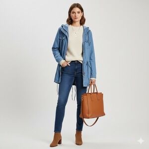 Torrid Women's Denim Jacket Size 2‎ Blue Lightweight Hooded Drawstring Anorak